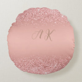 Almofada Redonda Elegante Monograma Luxo Brilho Dourado Rosa