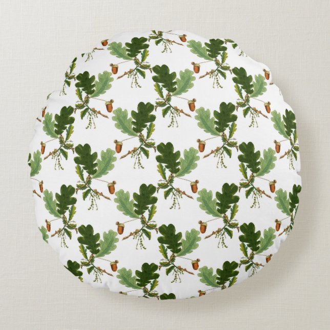 Almofada Redonda Elegante Oak Leaf e Acorn (Frente)