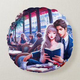 Almofada Redonda Elegante Parisiense Café Date: Uma Fuga Romântica