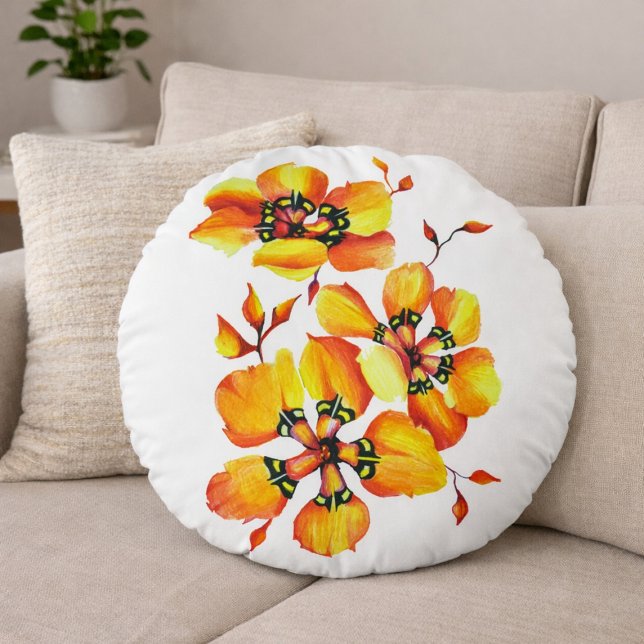 Almofada Redonda Elegante pintado à mão com branco (Criador carregado)