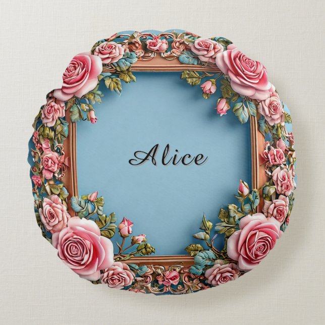 Almofada Redonda Elegante Quadro Floral (Frente)