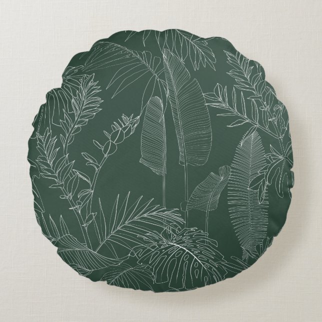 Almofada Redonda Elegante sem costura com linha verde desenhada (Frente)