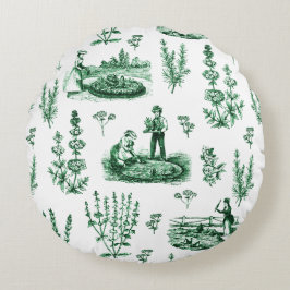 Almofada Redonda Elegante Vintage Herbal Garden Sage Green Toile
