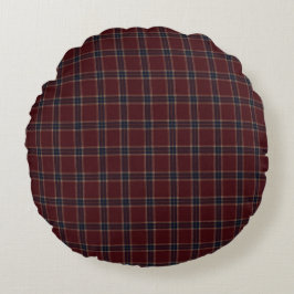 Almofada Redonda Elegante Xadrez Burgundy e Azul Marinho Heritage