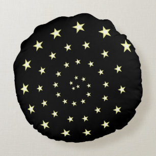 Almofada Redonda Elegantes Estrelas Espirais em Preto