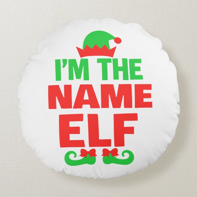 Almofada Redonda Elfo de Natal Personalizado (Frente)