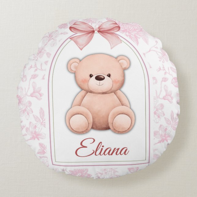 Almofada Redonda Eliana | Design de Enfermeiro de Urso Rosa Persona (Frente)