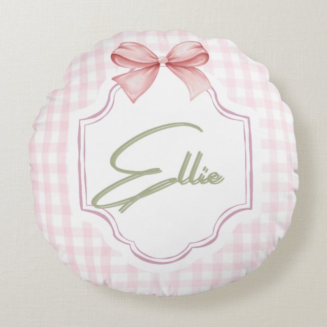 Almofada Redonda Ellie Personalizado Arco Rosa & Gingham Impressão (Frente)