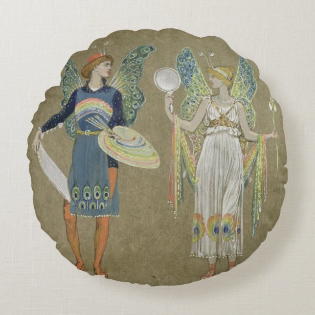 Almofada Redonda Elves e Fairy Painters, do "Snowman" 1899 (Frente)