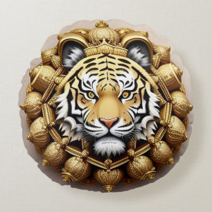 Almofada Redonda Emblema da Crista do Tigre Dourado