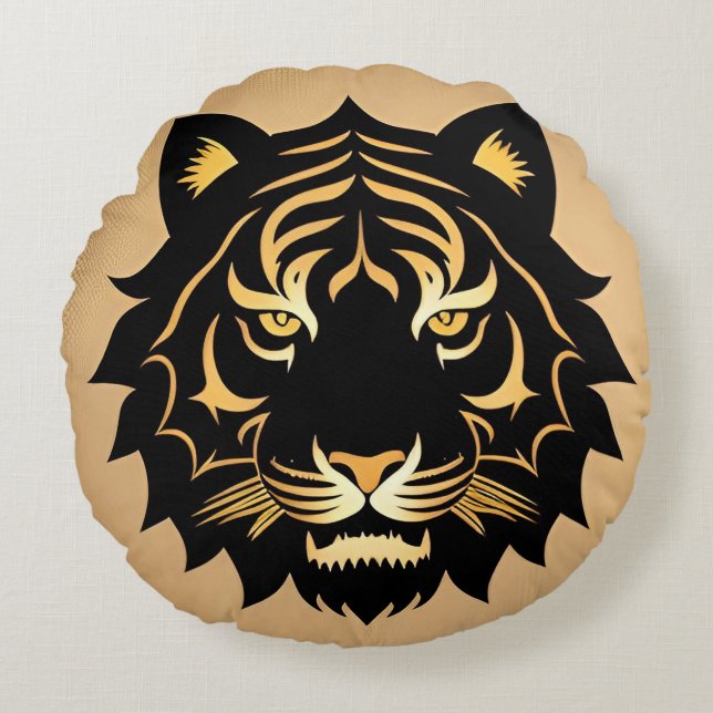 Almofada Redonda Emblema da Crista do Tigre Dourado (Frente)