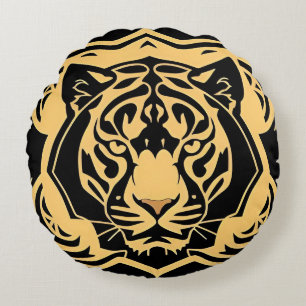 Almofada Redonda Emblema da Crista do Tigre Dourado