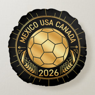 Almofada Redonda Emblema de Futebol Dourado 2026 México EUA Canad