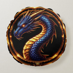 Almofada Redonda ✨ Emblema de Pedra Preciosa de Dragão Medieval ✨