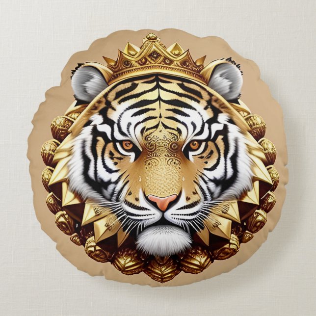 Almofada Redonda Emblema Dourado da Crista do Tigre (Frente)