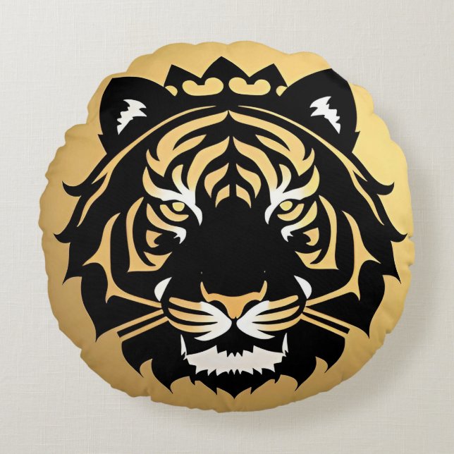 Almofada Redonda Emblema Dourado da Crista do Tigre (Frente)