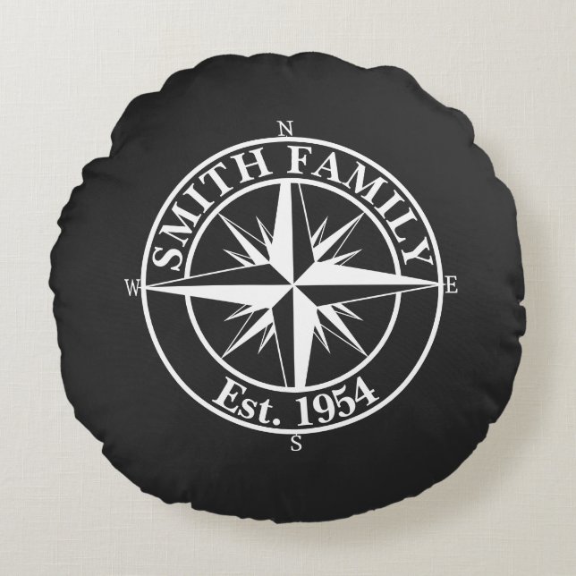Almofada Redonda Emblema personalizável do monograma de estrela de  (Frente)