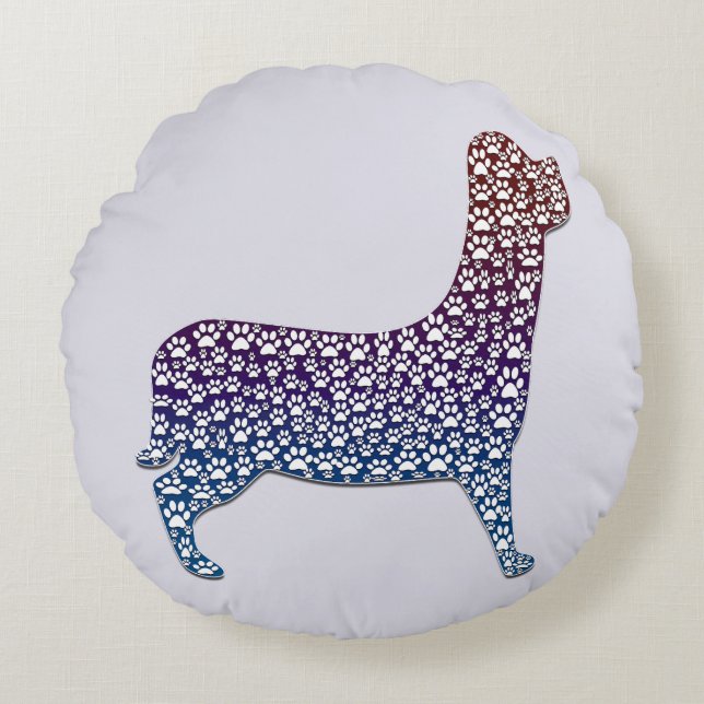 Almofada Redonda Embossed Indigo Gradient Paw Print Dog Outline (Frente)