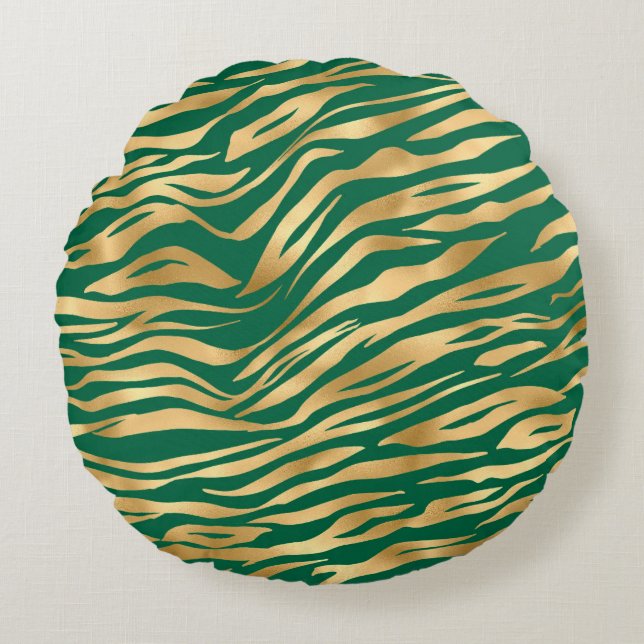 Almofada Redonda Emerald e Dourado Safari Series Design 2 (Frente)