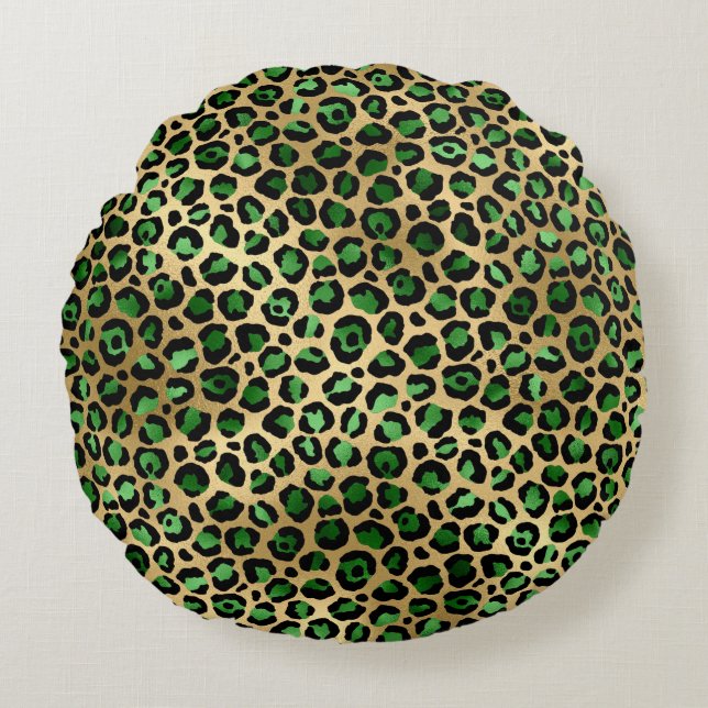 Almofada Redonda Emerald e Dourado Safari Series Design 8 (Frente)