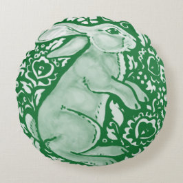 Almofada Redonda Emerald Green Rabbit Bunny Hare Cottagecore 