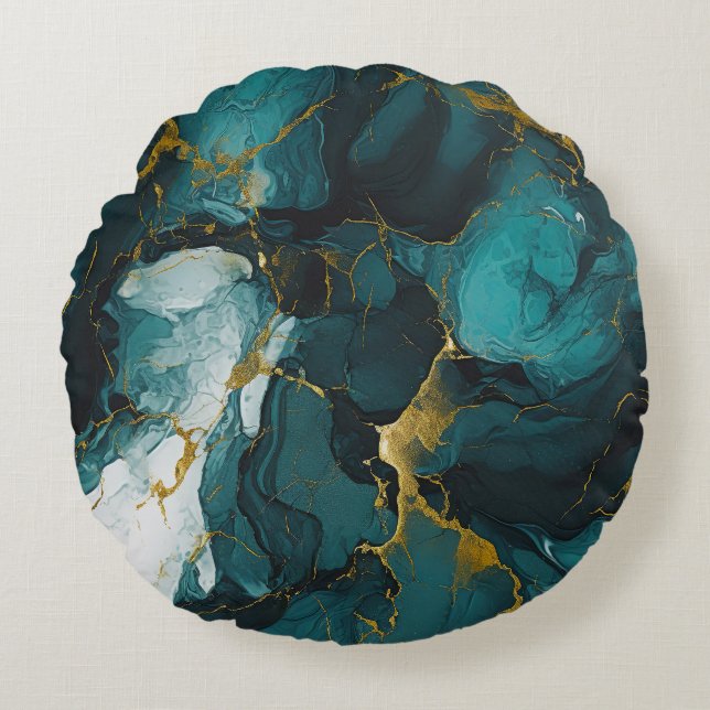 Almofada Redonda Emerald Marble with Golden Veins (Frente)