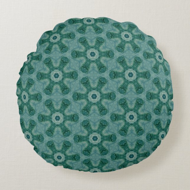 Almofada Redonda Emerald Starburst Kaleidoscope (Frente)