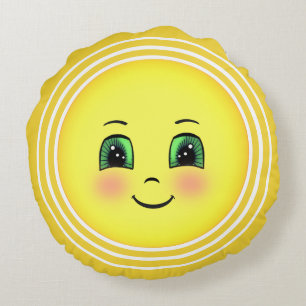 Almofada Redonda Emoji de Rosto Feliz Sol Radiante Fofo