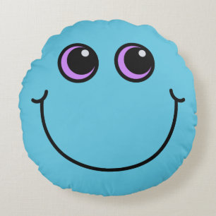 Almofada Redonda Emoji de sorriso azul enfrenta