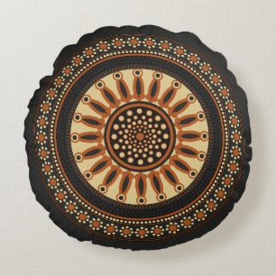 Almofada Redonda Ênfase Solar Mandala em Bucchero