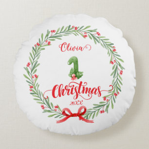 Almofada Redonda Enfeite de Natal Personalizado com Foto do Primeir