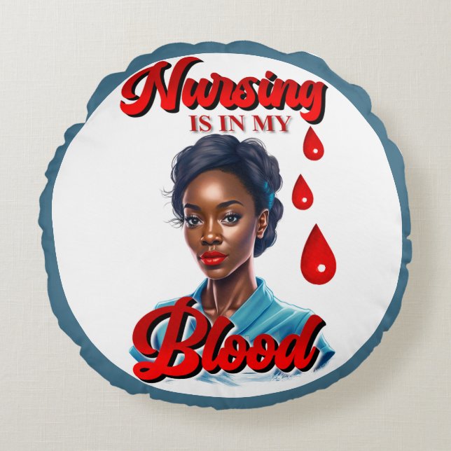Almofada Redonda Enfermeira bonita Pinup está no meu sangue (Frente)