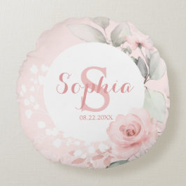 Almofada Redonda Enfermeira de Bolinhas Florais, Cor de Água, Rosa