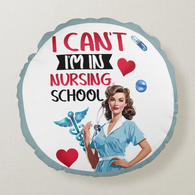 Almofada Redonda Enfermeira Nostálgica Bonita Se Aproxima Na Enferm (Frente)