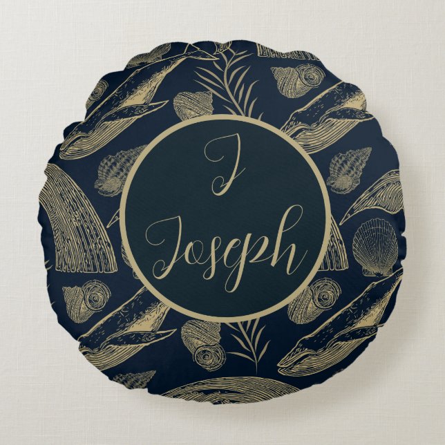 Almofada Redonda Enfermeiro de baleia náutico (Frente)