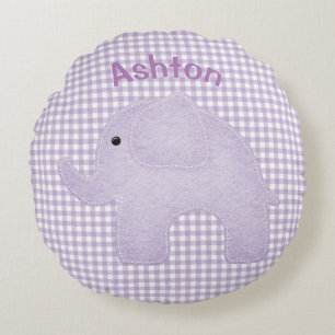 Almofada Redonda Enfermeiro de Gingham, Xadrez Púrpura de Elefante