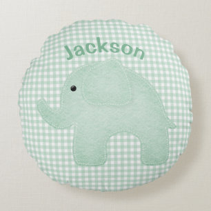 Almofada Redonda Enfermeiro de Gingham, Xadrez Verde Elefante Perso