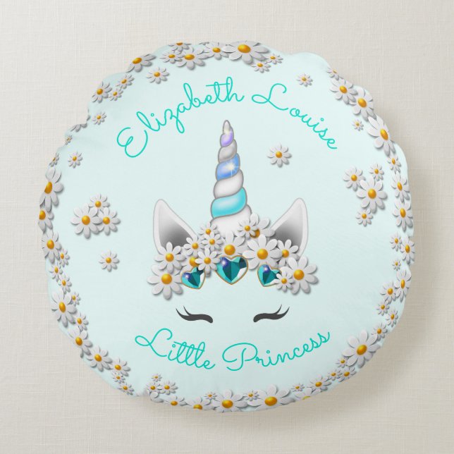 Almofada Redonda Enfermeiro Magical Teal Unicorn Princess Crown (Frente)