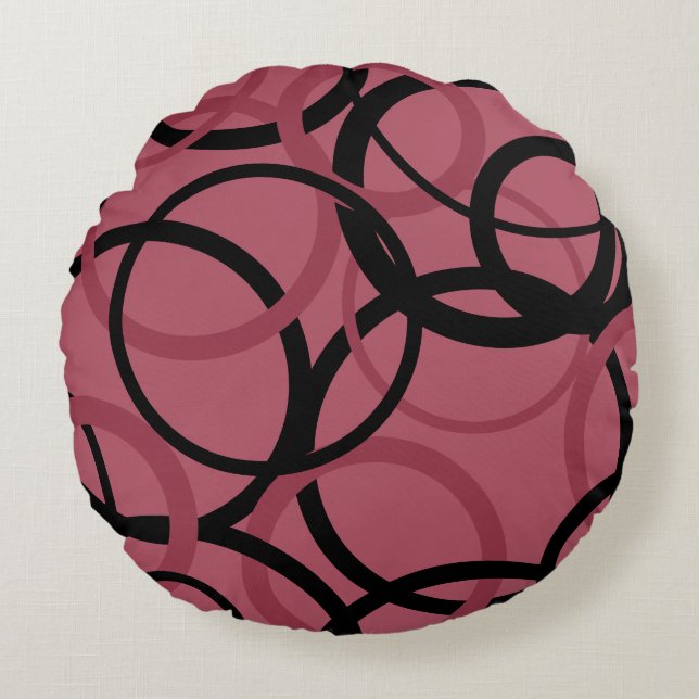 Almofada Redonda Enfumaçado Topaz e Círculos Pretos (Frente)