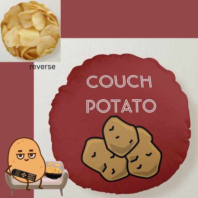 Almofada Redonda Engraçada "Batata de Couch" + Batata Escopa De Vig (This funny Couch Potato cushion is perfect for the lovable sloth in your life. Choice of colors.)