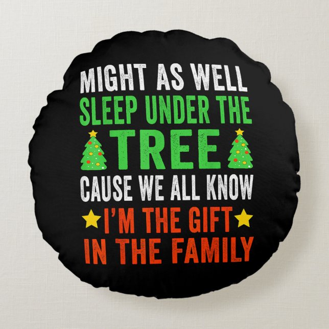 Almofada Redonda Engraçado Natal Crianças de Natal Pijamas Meninas  (Frente)