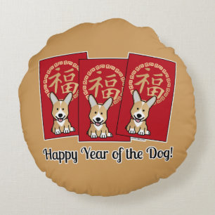 Almofada Redonda Envelope Vermelho Chinês - Ano Sortudo do Corgi