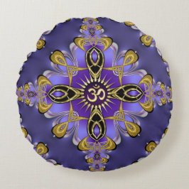 Almofada Redonda Equilíbrio Roxo OM Mandala Espiritual Yoga