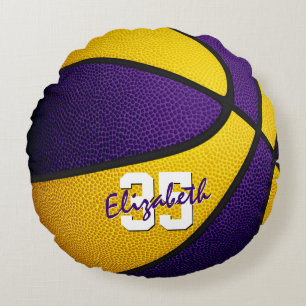 Almofada Redonda equipe de ouro roxo cor decoração de basquete de
