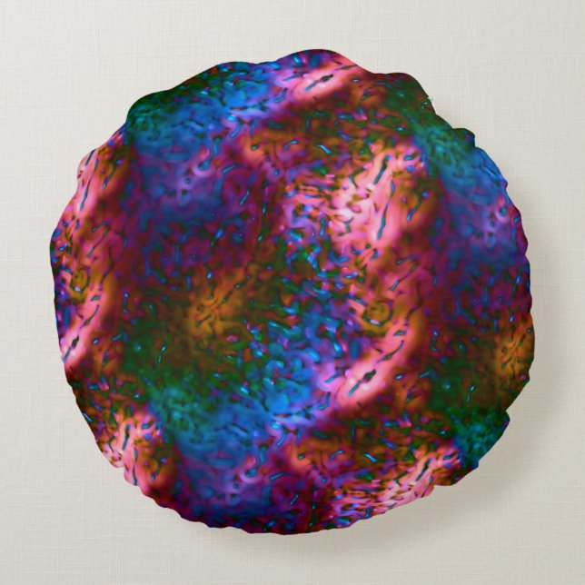 Almofada Redonda Escalas azuis-cromadas de salmão (Verso)