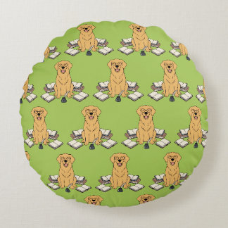 Almofada Redonda Escritor Cachorrinho Inteligente Decoração Verde R