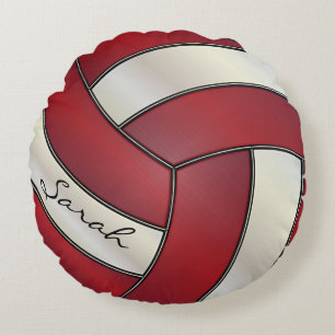 Almofada Redonda Escuro - nome vermelho & branco do voleibol DIY