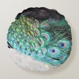 Almofada Redonda Esmeralda e penas redondas elegantes bege do pavão