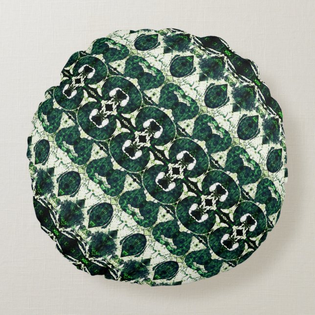 Almofada Redonda Esmeralda esmeralda repetida sob textura branca t (Frente)