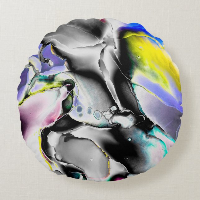 Almofada Redonda Espaço. Fundo Branco brilhante. Tabuleiro de fumaç (Frente)